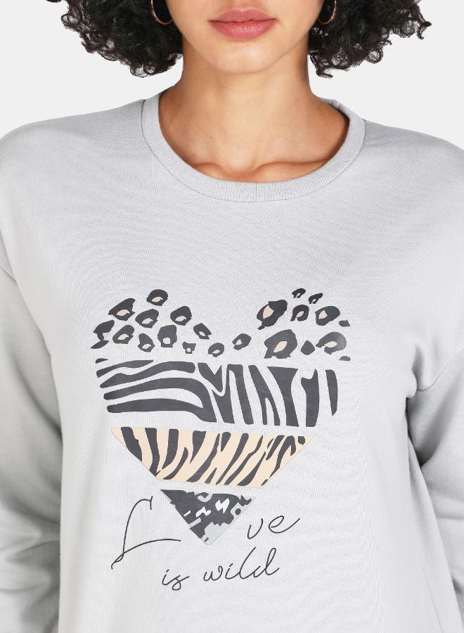 DRIP - Crew Neck Casual Printed Sweatshirt Grey - Image 1