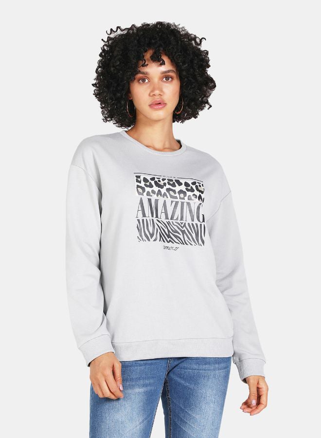 DRIP - Crew Neck Casual Printed Sweatshirt Grey - Image 1