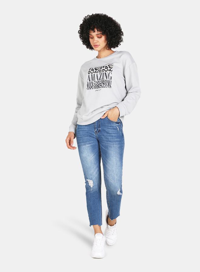 DRIP - Crew Neck Casual Printed Sweatshirt Grey - Image 1