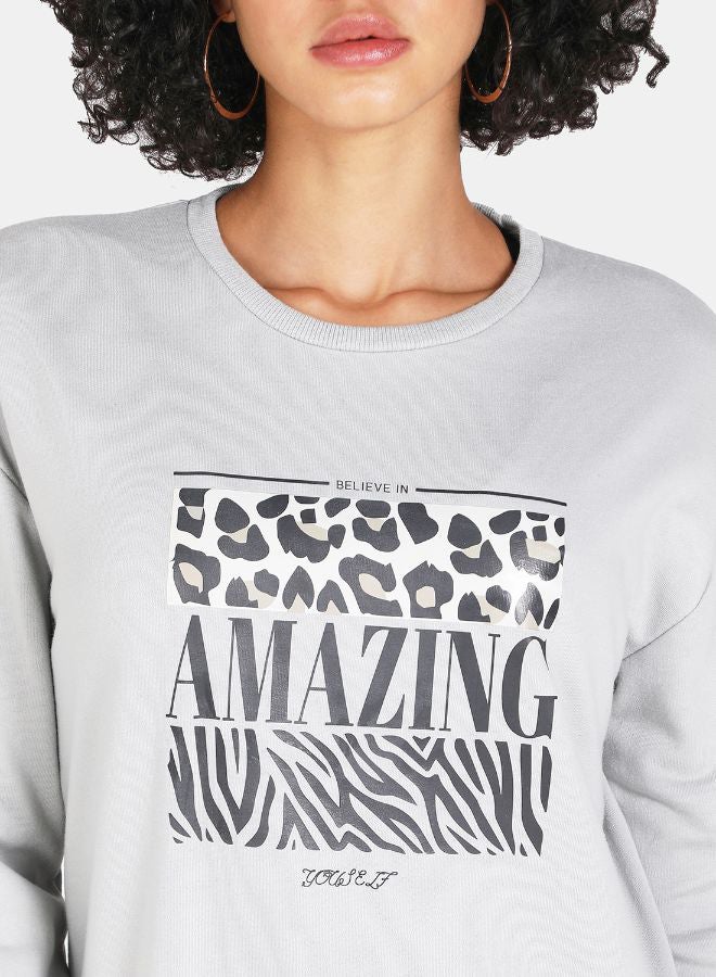 DRIP - Crew Neck Casual Printed Sweatshirt Grey - Image 1