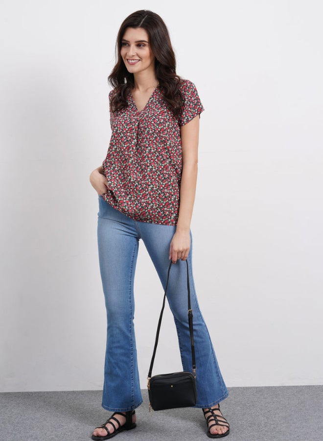 DRIP - V-Neck Floral Printed Casual Top Multicolour - Image 1