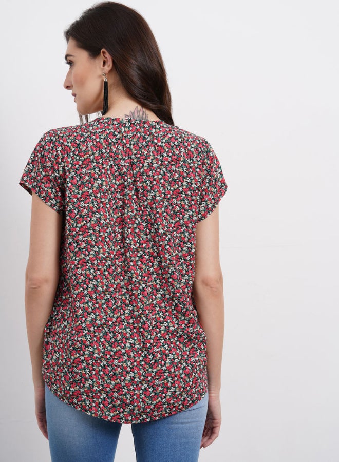 DRIP - V-Neck Floral Printed Casual Top Multicolour - Image 1