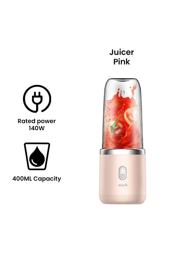 ديرما كوب محمول مع عصارة أوتوماتيكية قابلة لإعادة الشحن بمنفذ USB متعددة المهام 400 ml 140 W DEM-NU05 لون وردي  - Image 2