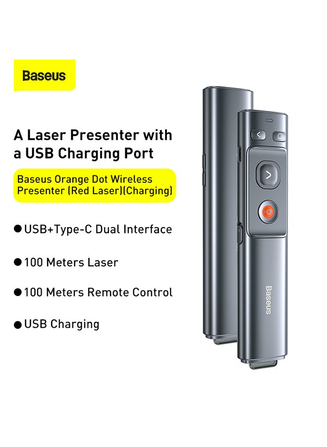 Baseus - Rechargeable Professional Orange Dot Wireless Presenter Laser Pointer- Grey - Image 1