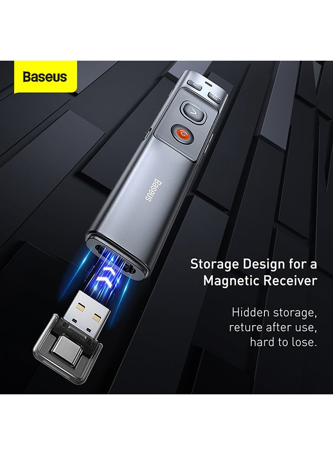 Baseus - Rechargeable Professional Orange Dot Wireless Presenter Laser Pointer- Grey - Image 1