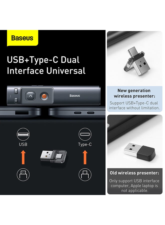 Baseus - Rechargeable Professional Orange Dot Wireless Presenter Laser Pointer- Grey - Image 1