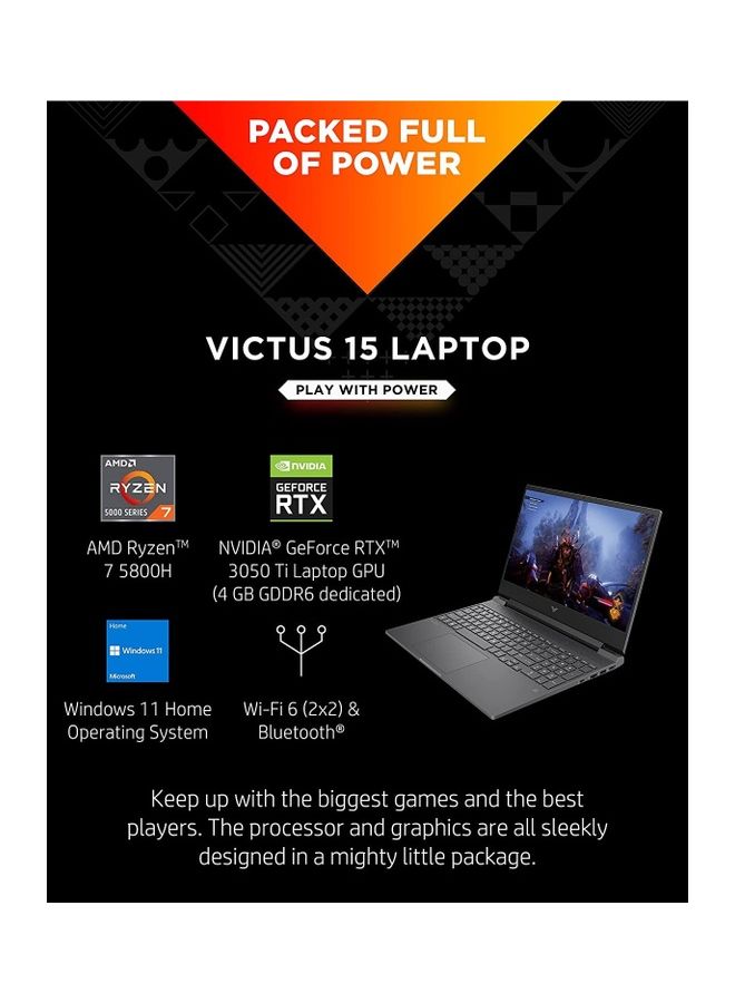 15-fb0075cl Victus Gaming  (Upgraded Version) Laptop With 15.6 Inch FHD Display, Ryzen 7 5800H Processor/16GB RAM/1TB SSD/NVIDIA GeForce RTX 3050 Ti Graphic Card 4GB Grey Grey Grey