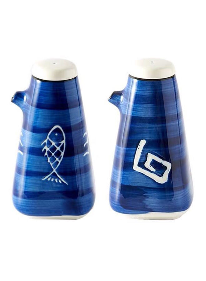 2 Piece Oil Dispenser - For Olive Oil, Soy Sauce, Vinegar - Leakproof Lid - Kitchen Accessories - Oil Bottle - Blue Blue 6.8 x 13.3cm
