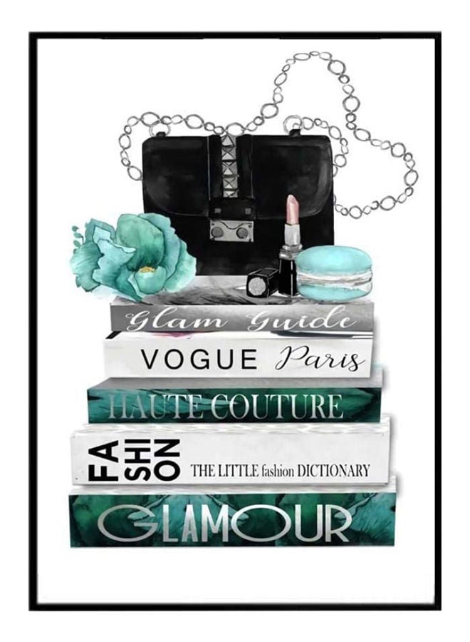 DECOREK Paris Book And Purse Printed Canvas Painting Black/Blue/Grey 57 x 71 x 4.5cm - Image 1