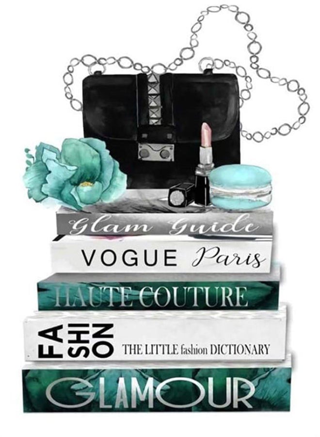 DECOREK Paris Book And Purse Printed Canvas Painting Black/Blue/Grey 57 x 71 x 4.5cm - Image 3