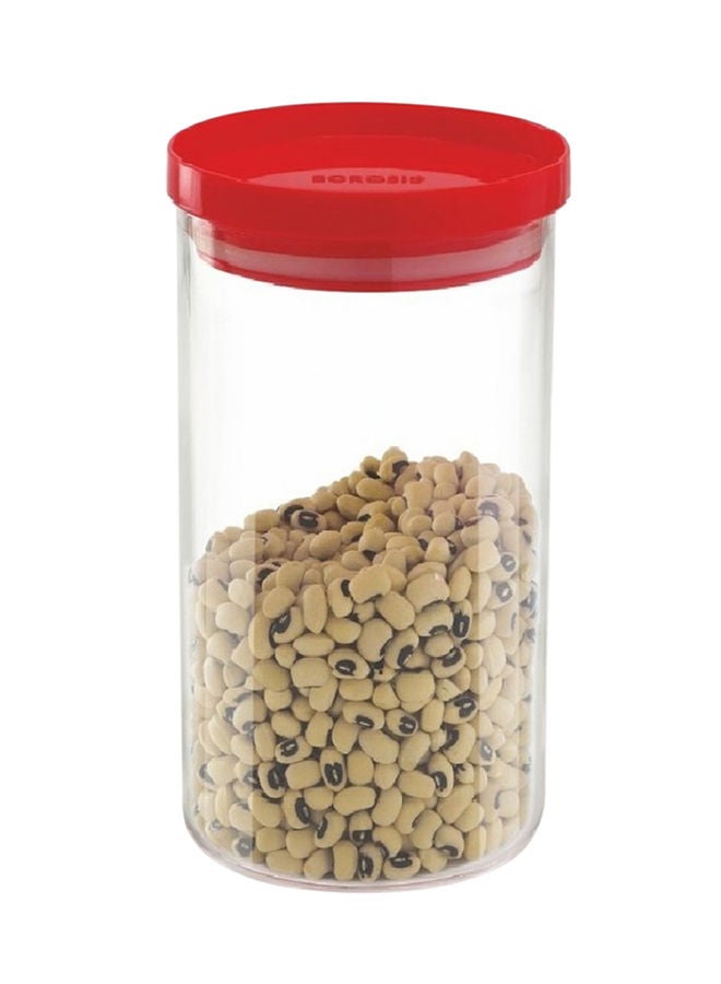 BOROSIL Clear Stack & Storage Jar With Lid, Red Clear/Red 1200ml  - Image 1