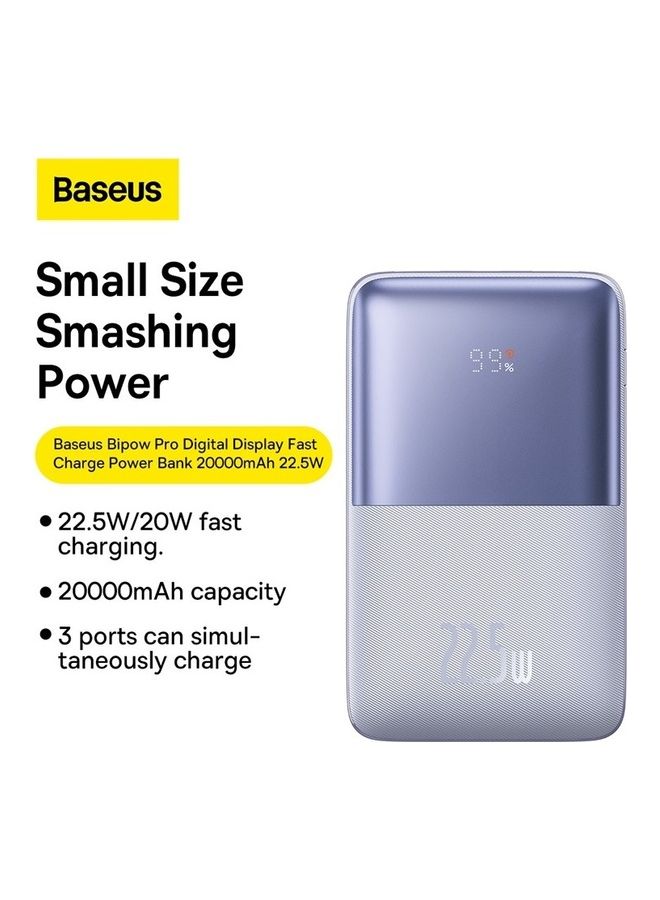 بيسوس باور بنك محمول بمنفذ USB C مع شاشة رقمية (سعة 20000 مللي أمبير في الساعة مع منفذ USB C واحد ومنفذي USB A لتوفير قدرة شحن تصل إلى 22.5 وات لأجهزة الآيفون والأجهزة التي تعمل بنظام أندرويد وسماعات آيربودز وآي باد وغيرهم الكثير) أرجواني - Image 2