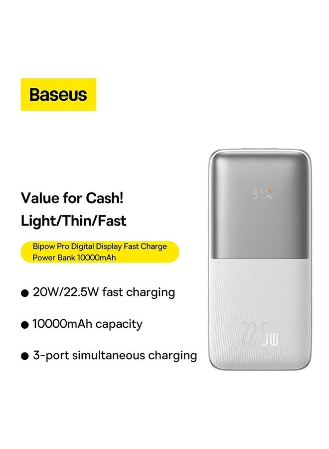 Baseus 10000.0 mAh USB C Portable Power Bank with Digital Display (10000 mAh with 1 USB C Port and 2 USB A Ports for up to 22.5W Charging for iPhone, Android, AirPods, iPad, and More) – Silver - Image 2