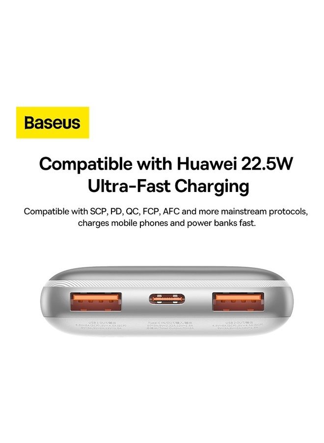 Baseus 10000.0 mAh USB C Portable Power Bank with Digital Display (10000 mAh with 1 USB C Port and 2 USB A Ports for up to 22.5W Charging for iPhone, Android, AirPods, iPad, and More) – Silver - Image 5