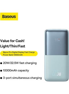 Baseus 10000 mAh USB C Portable Power Bank with Digital Display (10000 mAh with 1 USB C Port and 2 USB A Ports for up to 22.5W Charging for iPhone, Android, AirPods, iPad, and More) – Blue  - Image 2