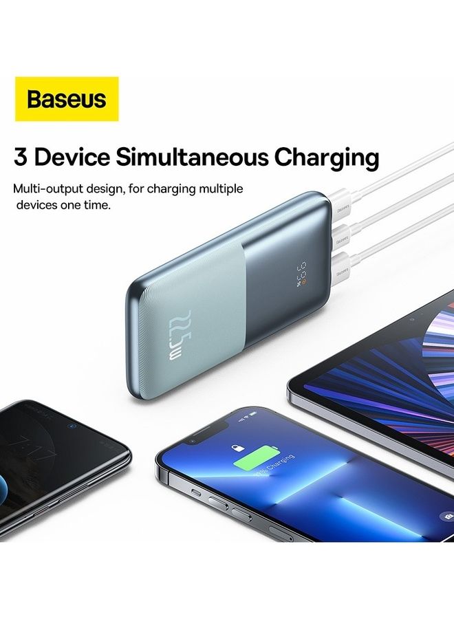 Baseus - 10000 mAh USB C Portable Power Bank with Digital Display (10000 mAh with 1 USB C Port and 2 USB A Ports for up to 22.5W Charging for iPhone, Android, AirPods, iPad, and More) – Blue - Image 1