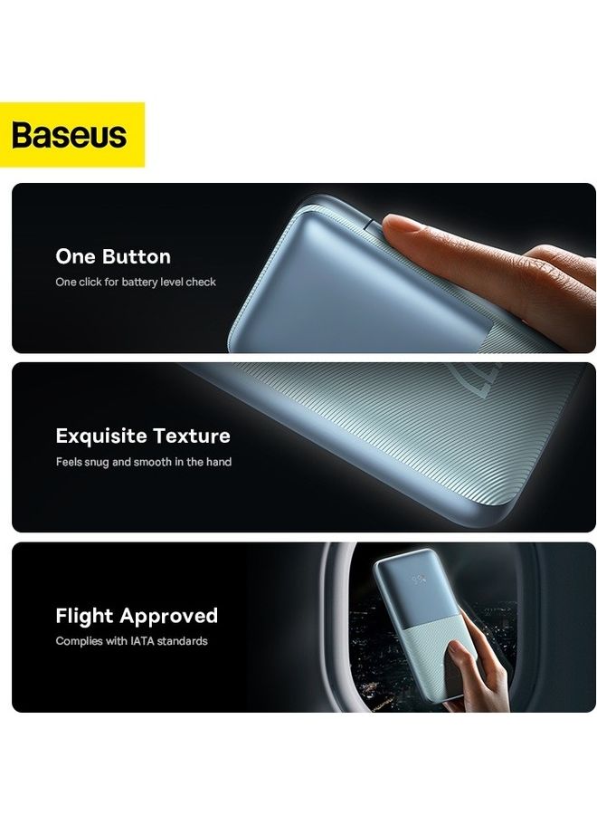 Baseus - 10000 mAh USB C Portable Power Bank with Digital Display (10000 mAh with 1 USB C Port and 2 USB A Ports for up to 22.5W Charging for iPhone, Android, AirPods, iPad, and More) – Blue - Image 1