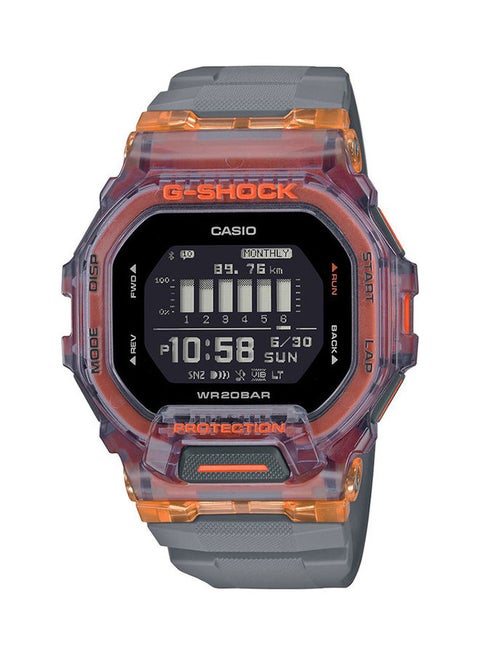 ساعة يد رقمية بحزام راتنج مربع الشكل GBD-200SM-1A5DR - 46 ملم - رمادي