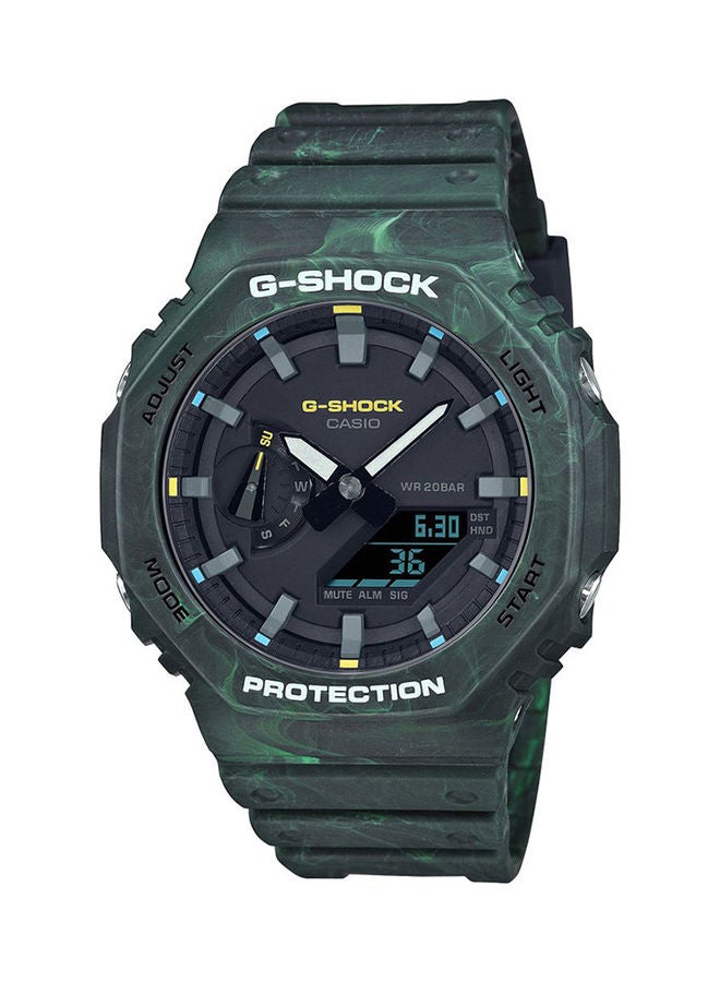 جي شوك Men's Resin Strap Round Shape Analog & Digital Wrist Watch GA-2100FR-3ADR - 45mm - Green - Image 1