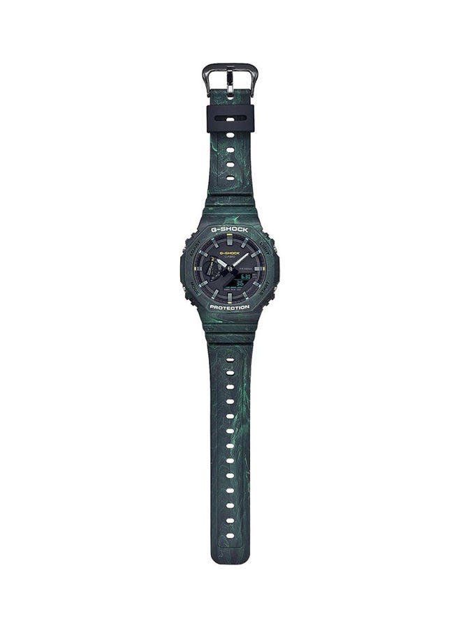 جي شوك Men's Resin Strap Round Shape Analog & Digital Wrist Watch GA-2100FR-3ADR - 45mm - Green - Image 2