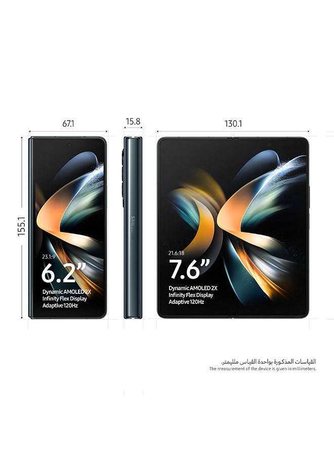 سامسونج هاتف جالاكسي Z فولد 4 ثنائي الشريحة بتقنية 5G وذاكرة رام سعة 12 جيجابايت وذاكرة داخلية سعة 512 جيجابايت بلون رمادي مائل إلى الخضرة - إصدار الشرق الأوسط  - Image 2