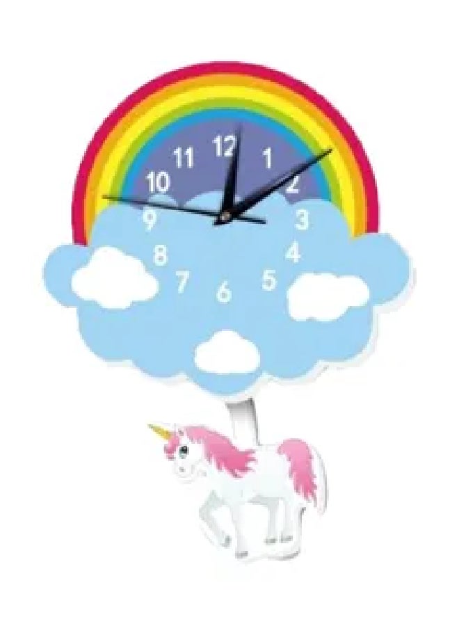 Cartoon Lovely Home Decoration Accessories Wall Stickers 3D Rainbow Unicorn Wall Clock Background Decoration For Kids Rooms Home Decor Multicolour 28x37.9cm
