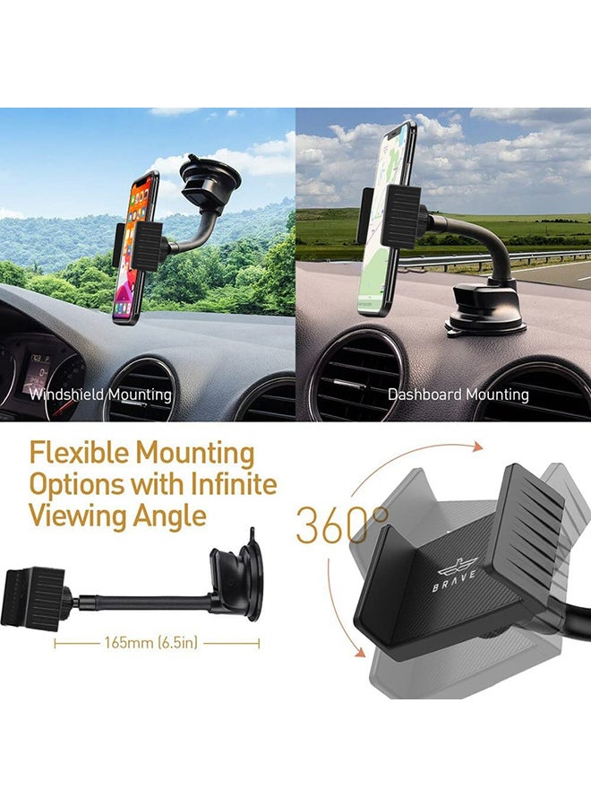 Brave Phone Holder for Car Phone Mount Long Arm Suction Cup 360 Degrees Rotatable Dashboard Windshield Hands-Free Clip for iPhone Holder for Car Black - Image 3