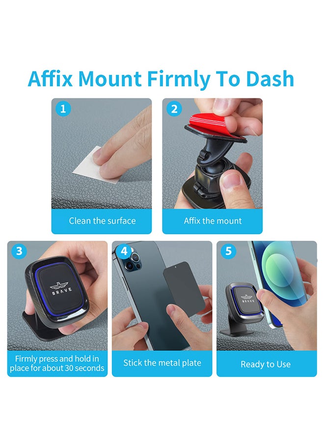 BRAVE Car Phone Holder 2 in 1 Magnetic Mobile Mount Universal Air Vent and Dashboard Device Holder with Extra Strong Adhesion to all Surfaces for iPhone 13 12 11/Pro/Pro Max Samsung Galaxy and more Black - Image 3