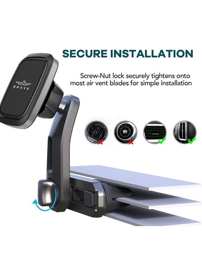 Brave - BRAVE Magnetic Car Holder, Double Air Vent Locking Phone Mount, Easly Mountable on AC Vent Mobile Stand, 360° Rotation Long, Reachable Neck Double Expandable for Smartphone, Tablet, GPS, and More Black - Image 1