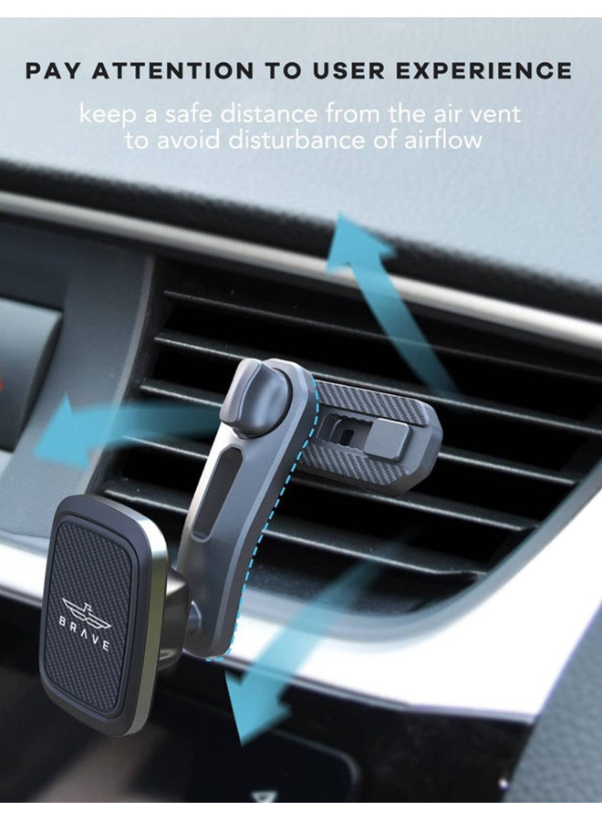Brave - BRAVE Magnetic Car Holder, Double Air Vent Locking Phone Mount, Easly Mountable on AC Vent Mobile Stand, 360° Rotation Long, Reachable Neck Double Expandable for Smartphone, Tablet, GPS, and More Black - Image 1