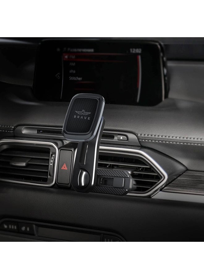 Brave - BRAVE Magnetic Car Holder, Double Air Vent Locking Phone Mount, Easly Mountable on AC Vent Mobile Stand, 360° Rotation Long, Reachable Neck Double Expandable for Smartphone, Tablet, GPS, and More Black - Image 1