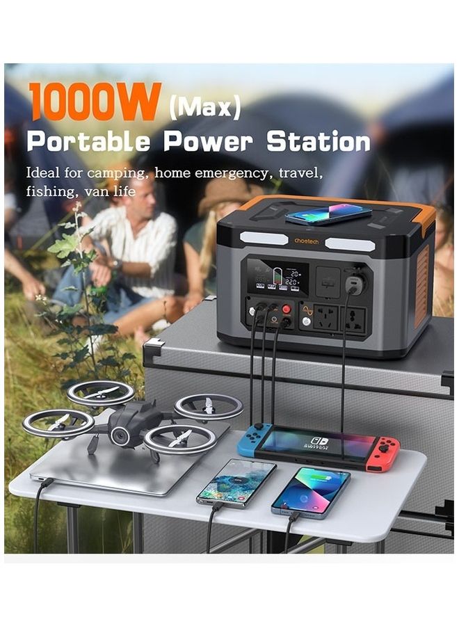 CHOETECH Portable Power Station, 1000W Power Generator With 16 Different Power Outputs for RoadTrips / Camping / Emergency Power And More Black  - Image 2