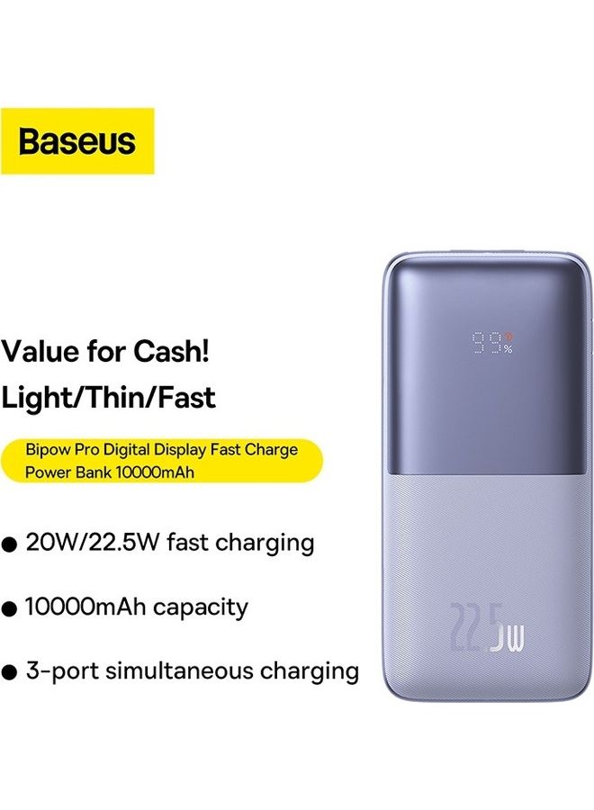 Baseus 10000 mAh USB C Portable Power Bank with Digital Display (10000 mAh with 1 USB C Port and 2 USB A Ports for up to 22.5W Charging for iPhone, Android, AirPods, iPad, and More) – Purple  - Image 2
