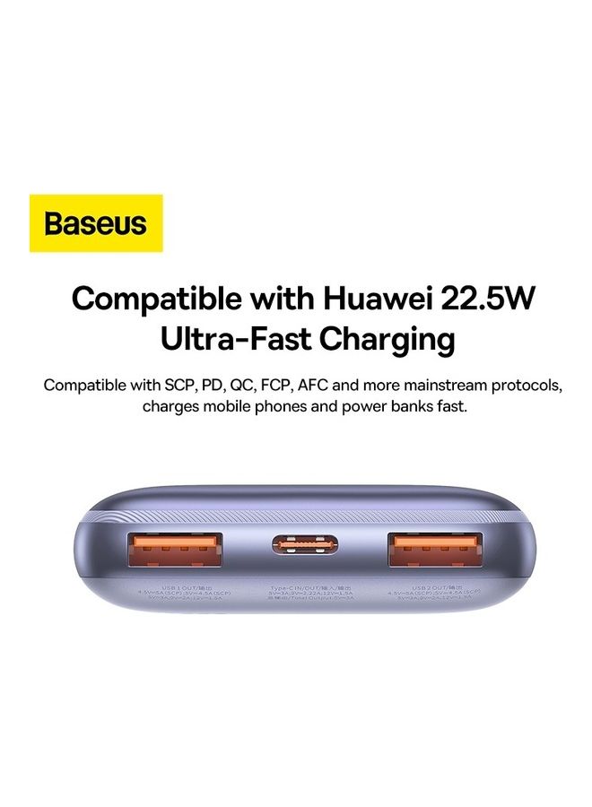 Baseus 10000 mAh USB C Portable Power Bank with Digital Display (10000 mAh with 1 USB C Port and 2 USB A Ports for up to 22.5W Charging for iPhone, Android, AirPods, iPad, and More) – Purple  - Image 5