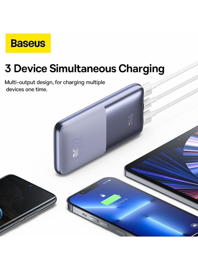 10000 mAh USB C Portable Power Bank with Digital Display (10000 mAh with 1 USB C Port and 2 USB A Ports for up to 22.5W Charging for iPhone, Android, AirPods, iPad, and More) – Purple