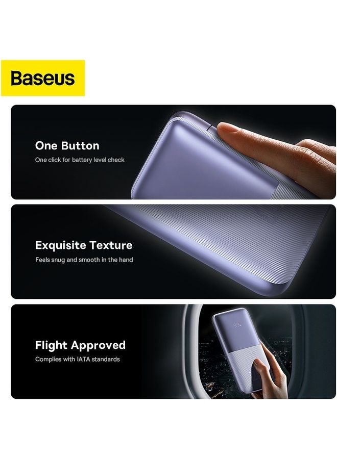 10000 mAh USB C Portable Power Bank with Digital Display (10000 mAh with 1 USB C Port and 2 USB A Ports for up to 22.5W Charging for iPhone, Android, AirPods, iPad, and More) – Purple