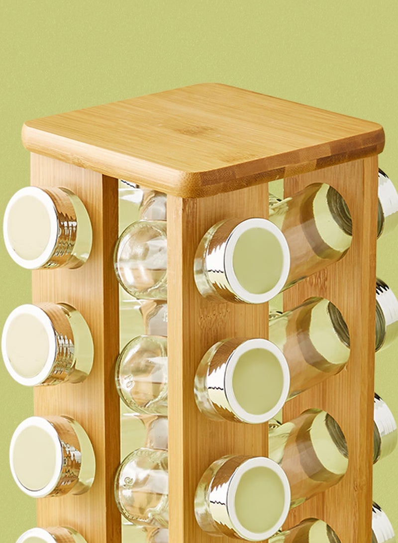 noon east 16 Pcs Heavy Duty Glass Spice Bottle for Seasoning Revolving 360-degree Made From Natural and Renewable Bamboo Materials - Brown - Image 5