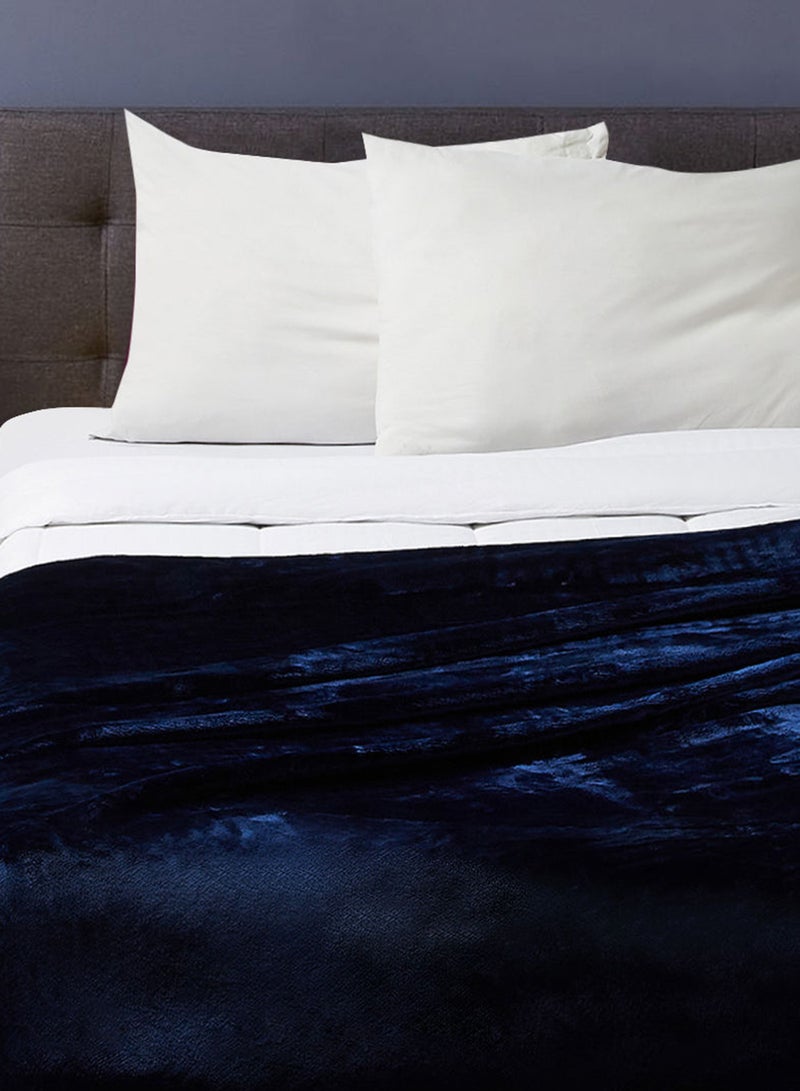 Noon East - Lightweight Summer Blanket King Size 310 GSM Extra Soft Fleece All Season Blanket Bed And Sofa Throw Dark Blue 220 x 230cm - Image 1