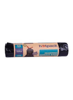 Hotpack 15-Piece Heavy Duty Garbage Large Bags 50 Gallon Black 75x103cm  - Image 1