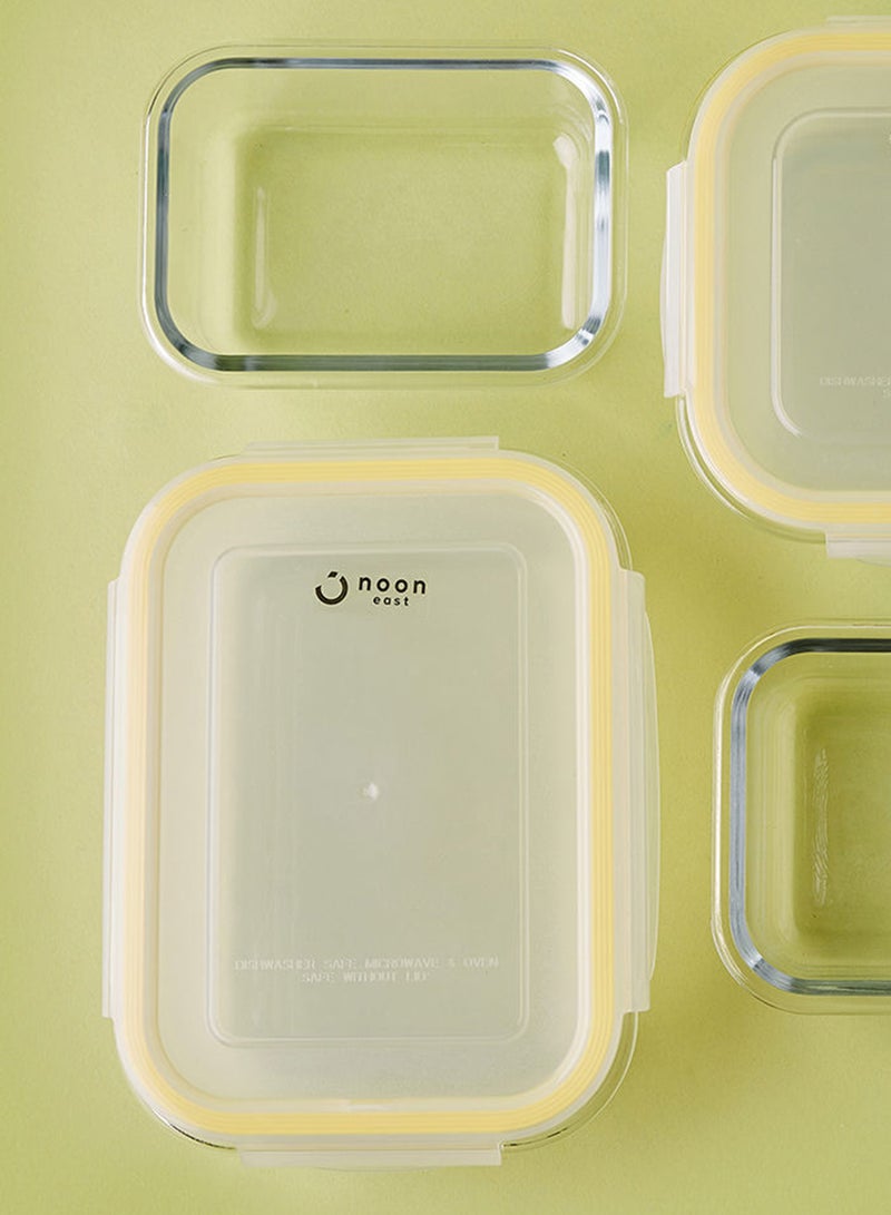 Noon East 6 Piece Borosilicate Glass Food Container Set - Airtight Lids - Lunch Box - Rectangle + Square - Food Storage Box - Storage Boxes - Kitchen Cabinet Organizers - Glass Food Container - Yellow Yellow 6-Piece (Rectangle/Square)  - Image 5