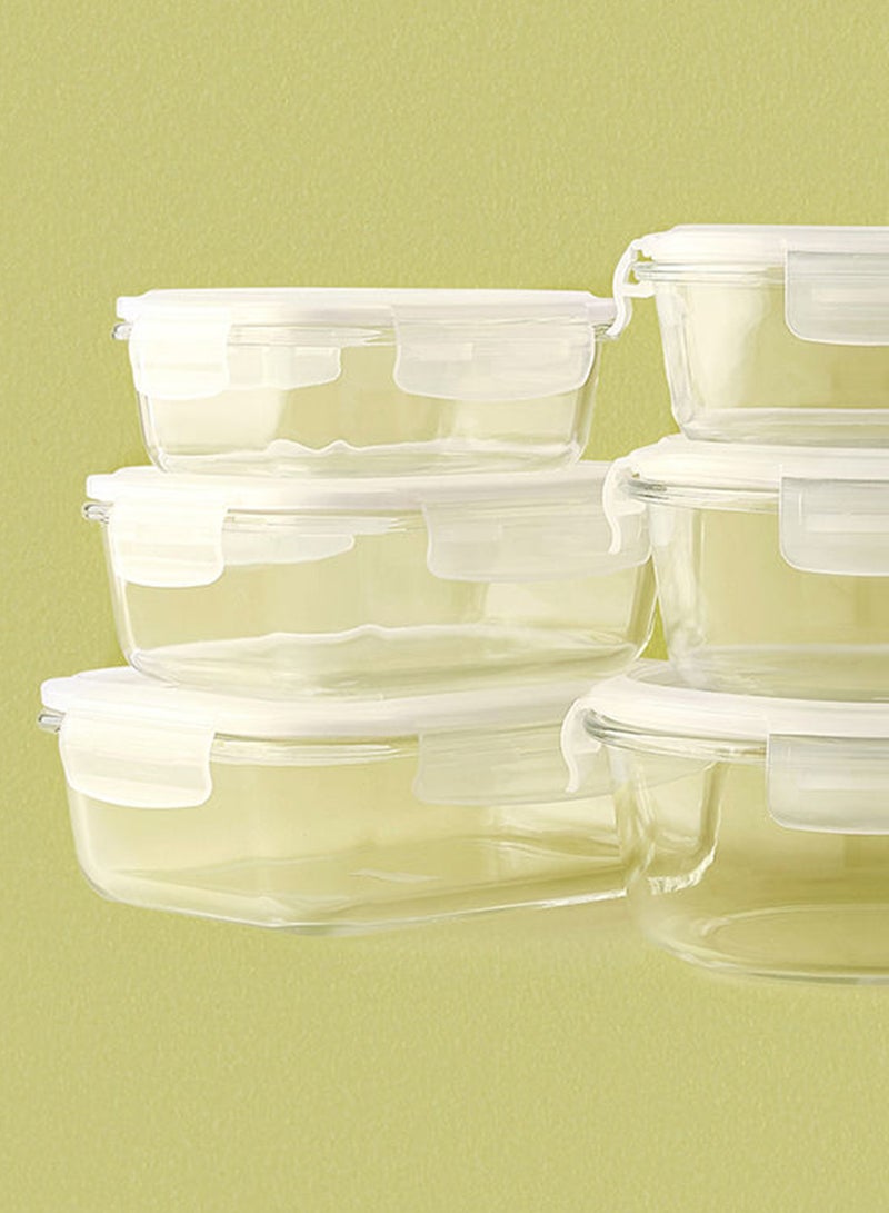 9 Piece Borosilicate Glass Food Container Set - Airtight Lids - Lunch Box - Rectangle + Square + Round - Food Storage Box - Storage Boxes - Kitchen Cabinet Organizers - Glass Food Container - White White 9-Piece (Round/Rectangle/Square) - v1660047041/N28834622A_5