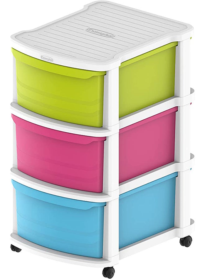 Cosmoplast 3 Tiers Multipurpose Storage Cabinet With Wheels  White Mix Drawers White Mix 52x42x70cm  - Image 5