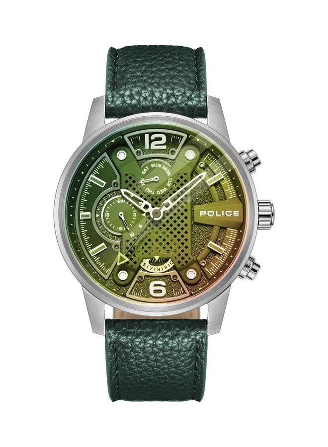POLICE - Men's Lanshu Leather Strap Analog Wrist Watch PEWJF2203307 - 48mm - Green - Image 1