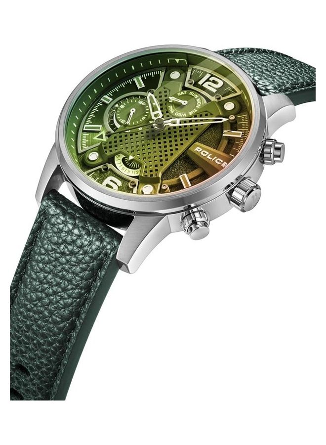 POLICE - Men's Lanshu Leather Strap Analog Wrist Watch PEWJF2203307 - 48mm - Green - Image 1
