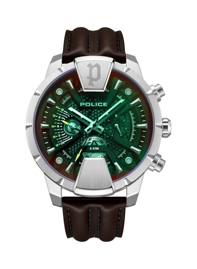 بوليس ساعة يد تناظرية بحزام جلدي من هانتلي PEWJF2203705 - 45 مم - بني - Image 1