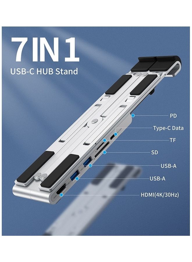 Laptop Holder Stand With 7 in 1 USB C Multiport Hub USB Type C to 4K HDMI/2 x USB A/SD TF Card Reader/Type C & PD Port for Macbook/Dell/Lenovo/XPS/Mi & Notebook Grey/Black