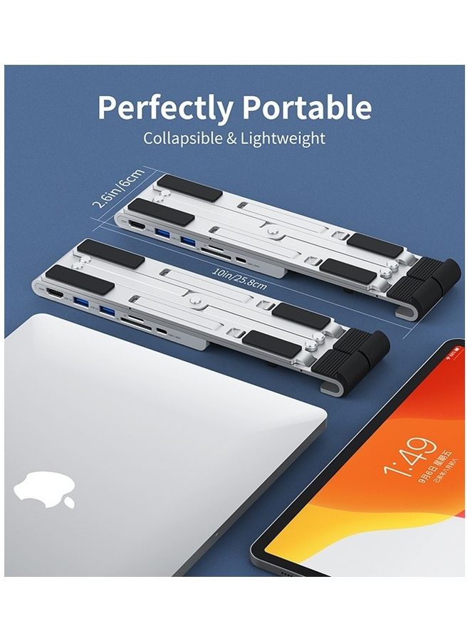 Laptop Holder Stand With 7 in 1 USB C Multiport Hub USB Type C to 4K HDMI/2 x USB A/SD TF Card Reader/Type C & PD Port for Macbook/Dell/Lenovo/XPS/Mi & Notebook Grey/Black