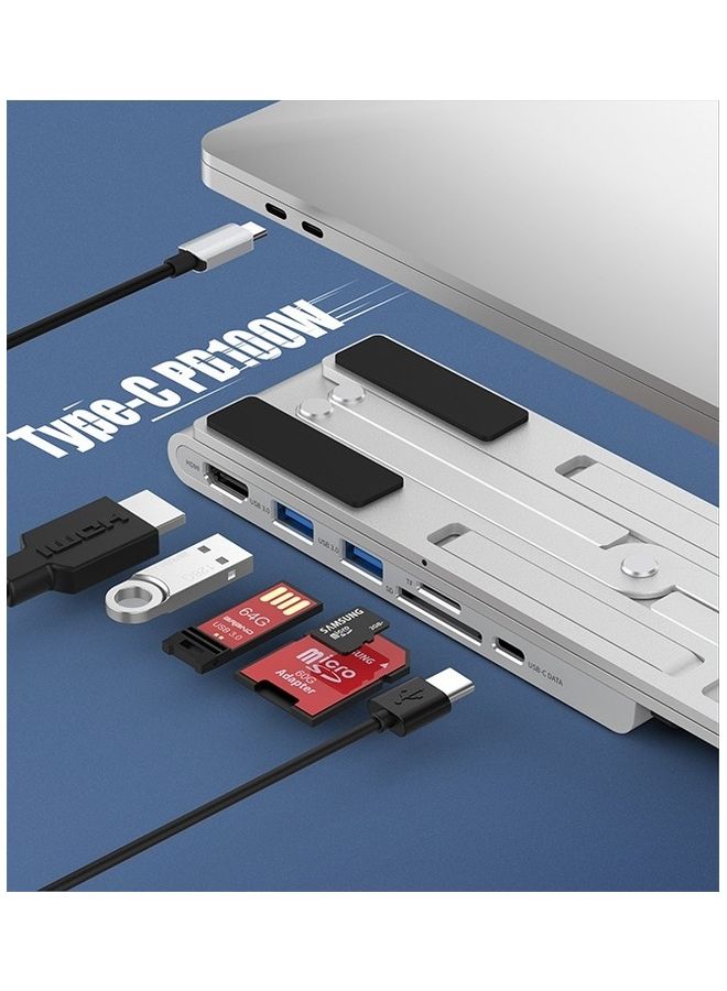 Laptop Holder Stand With 7 in 1 USB C Multiport Hub USB Type C to 4K HDMI/2 x USB A/SD TF Card Reader/Type C & PD Port for Macbook/Dell/Lenovo/XPS/Mi & Notebook Grey/Black