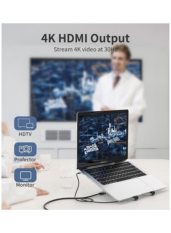 Laptop Holder Stand With 7 in 1 USB C Multiport Hub USB Type C to 4K HDMI/2 x USB A/SD TF Card Reader/Type C & PD Port for Macbook/Dell/Lenovo/XPS/Mi & Notebook Grey/Black