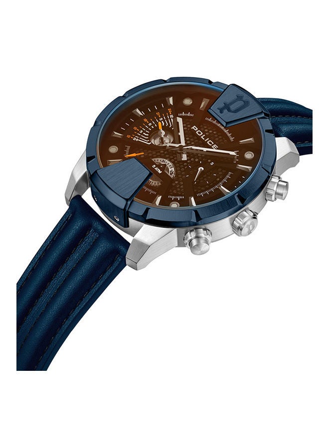 POLICE Men's Huntley Leather Strap Chronograph Wrist Watch PEWJF2203740 - 45mm - Blue - Image 2